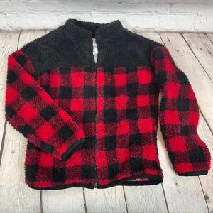 Toughskins red and black sherpa style Fleece jacket kids 5 Plaid Gingham